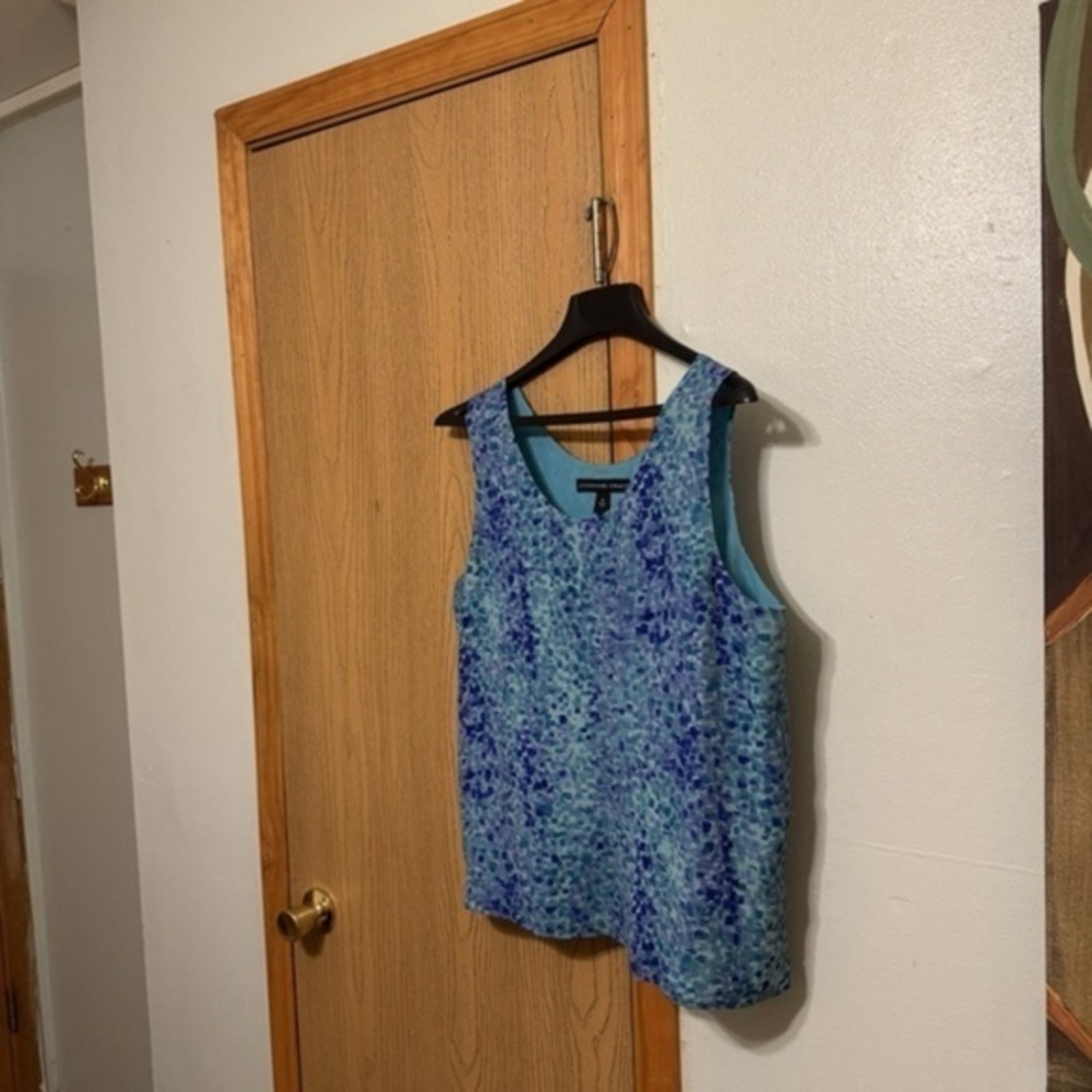 Josephine Chaus Size 16 Multi-Color w/Geometric Print 100% Silk Sleeveless Top
